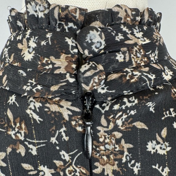 Aqua Ditsy Floral Black Dress Ruffle High Neck Embroidery Small Whimsigoth Boho - Picture 14 of 16